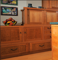 The island was designed to maximize work space and storage, while accommodating an antique butcher block, which Northbeach completely refurbished.