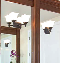 Curved-front walnut “vanity for her,” created to designer's specifications.