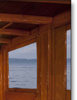 Teak console, from Washington based yacht's wheel house, built to owners' specifications. Photo by Neil Rabinowitz; yacht restoration by Tom George.